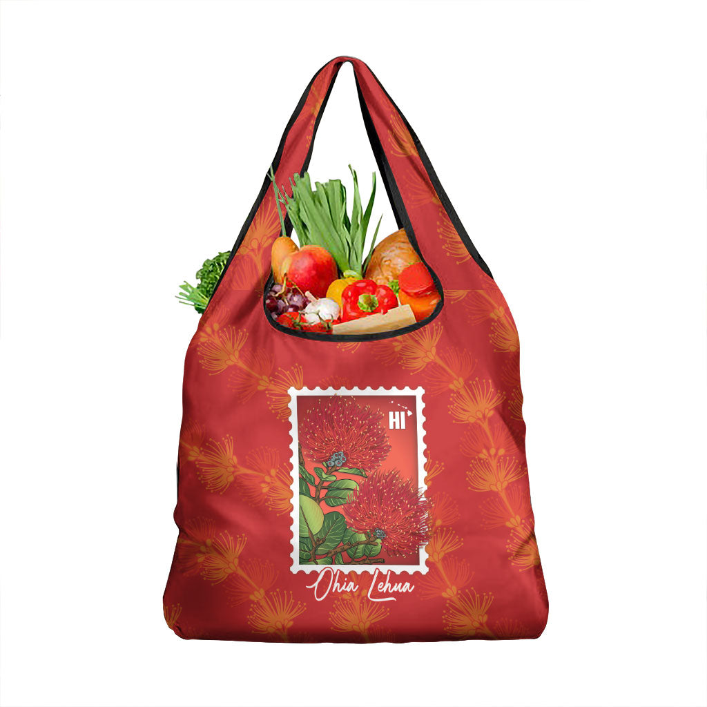 Aloha Hawaii Ohia Lehua Grocery Bag Hawaiian Lei Stylized Stamp
