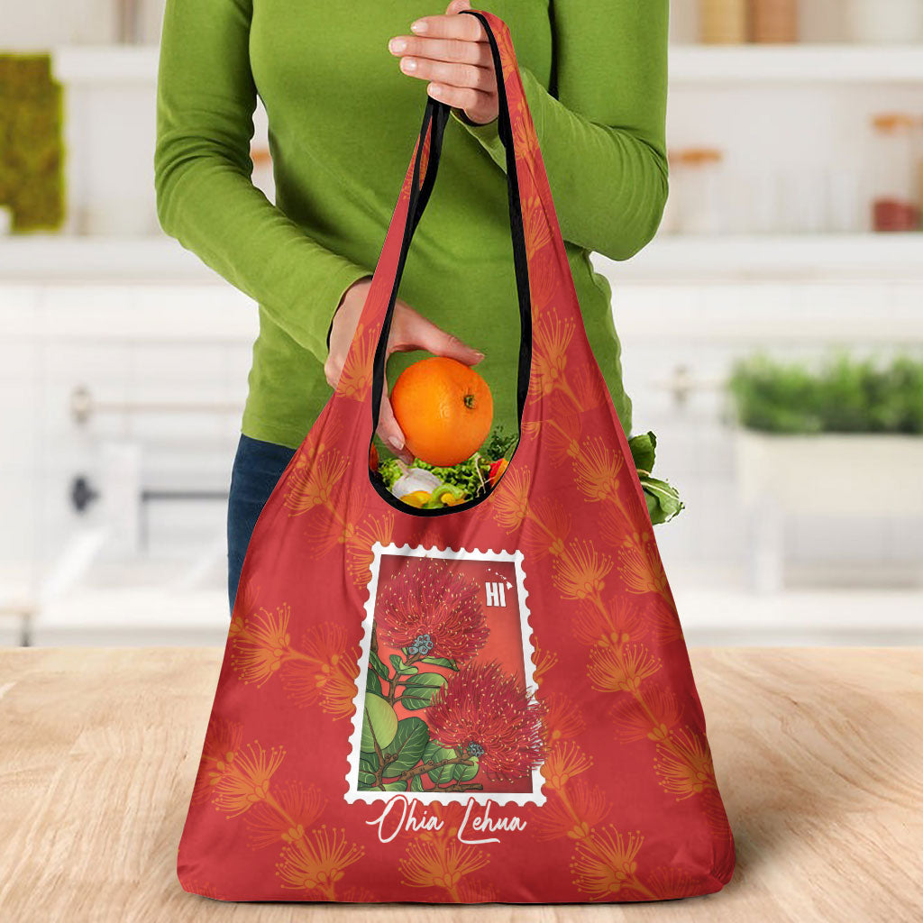 Aloha Hawaii Ohia Lehua Grocery Bag Hawaiian Lei Stylized Stamp