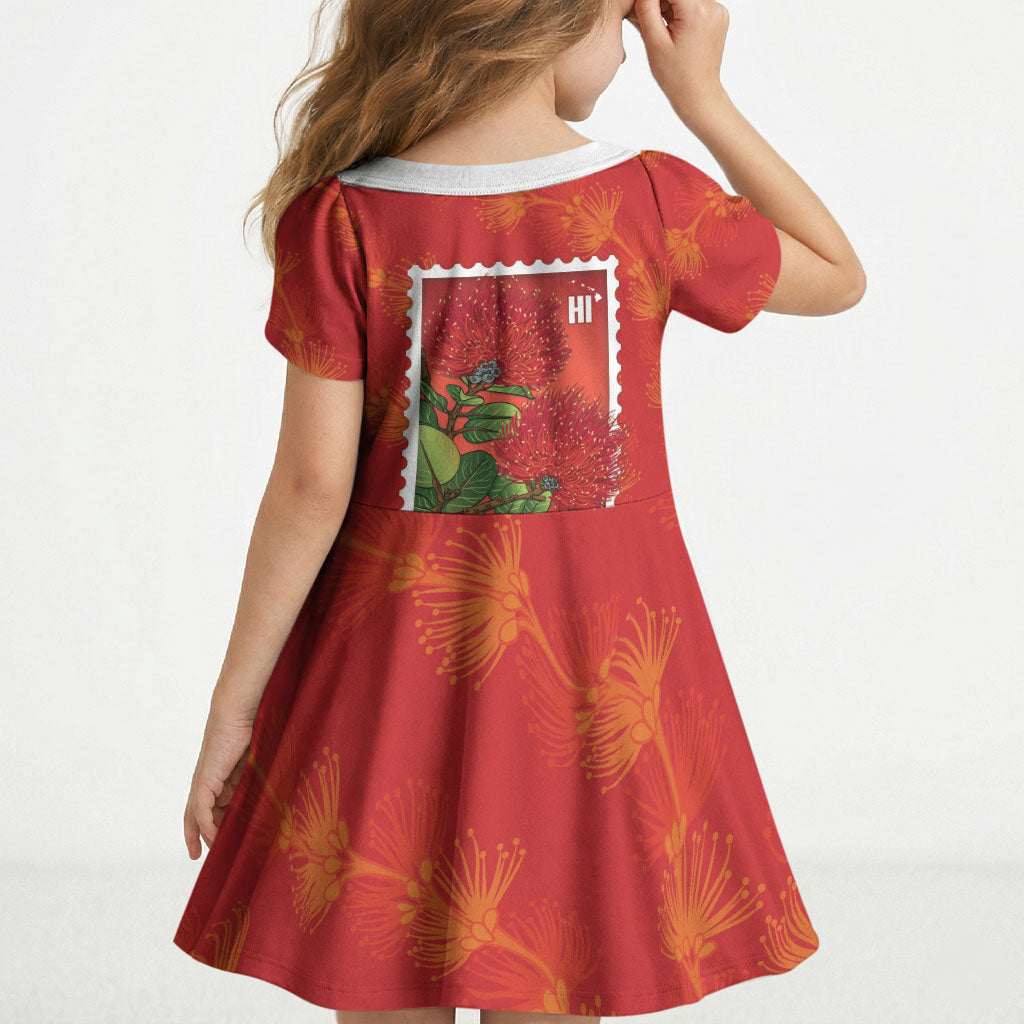 Aloha Hawaii Ohia Lehua Kid Short Sleeve Dress Hawaiian Lei Stylized Stamp