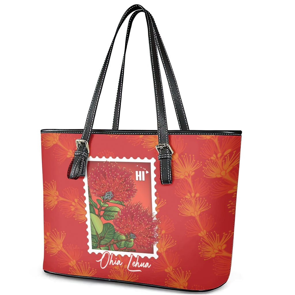 Aloha Hawaii Ohia Lehua Leather Tote Bag Hawaiian Lei Stylized Stamp