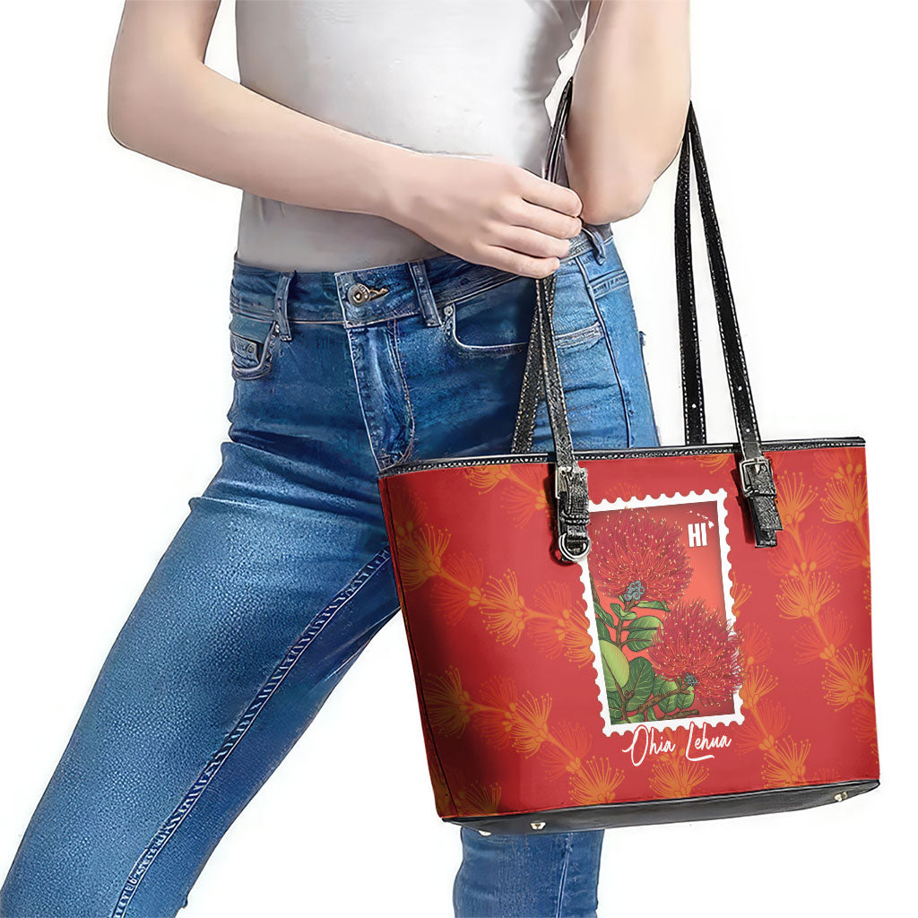 Aloha Hawaii Ohia Lehua Leather Tote Bag Hawaiian Lei Stylized Stamp