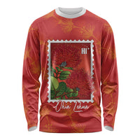 Aloha Hawaii Ohia Lehua Long Sleeve Shirt Hawaiian Lei Stylized Stamp