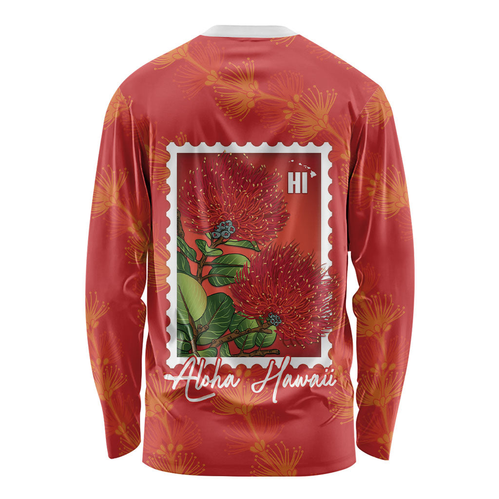 Aloha Hawaii Ohia Lehua Long Sleeve Shirt Hawaiian Lei Stylized Stamp