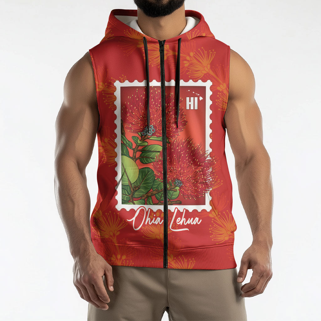 Aloha Hawaii Ohia Lehua Sleeveless Zip Hoodie Hawaiian Lei Stylized Stamp LT14 - Polynesian Pride