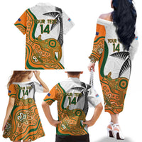 Custom Fiji And Australia Rugby Family Matching Off The Shoulder Long Sleeve Dress and Hawaiian Shirt Fijian Palm Tree Mix Aussie Kangaroo LT14 - Polynesian Pride