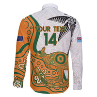 Custom Fiji And Australia Rugby Family Matching Off The Shoulder Long Sleeve Dress and Hawaiian Shirt Fijian Palm Tree Mix Aussie Kangaroo LT14 - Polynesian Pride