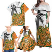 Custom Fiji And Australia Rugby Family Matching Off Shoulder Maxi Dress and Hawaiian Shirt Fijian Palm Tree Mix Aussie Kangaroo LT14 - Polynesian Pride