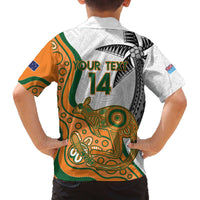 Custom Fiji And Australia Rugby Family Matching Puletasi and Hawaiian Shirt Fijian Palm Tree Mix Aussie Kangaroo LT14 - Polynesian Pride