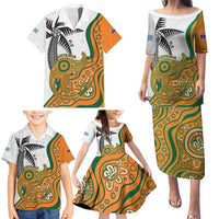 Custom Fiji And Australia Rugby Family Matching Puletasi and Hawaiian Shirt Fijian Palm Tree Mix Aussie Kangaroo LT14 - Polynesian Pride
