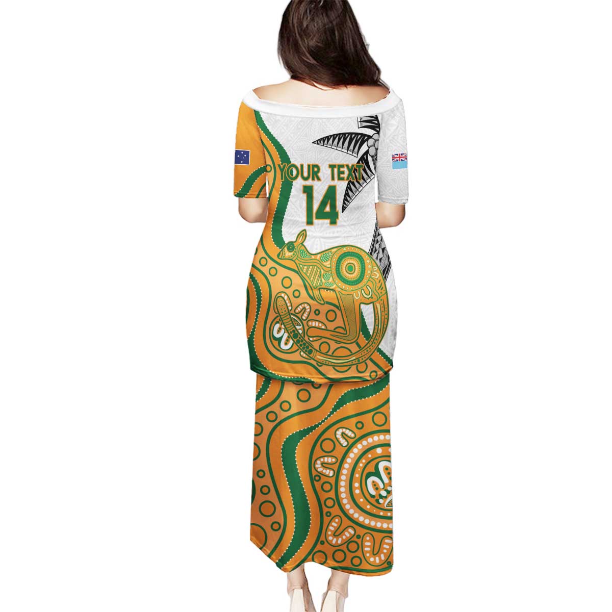 Custom Fiji And Australia Rugby Family Matching Puletasi and Hawaiian Shirt Fijian Palm Tree Mix Aussie Kangaroo LT14 - Polynesian Pride