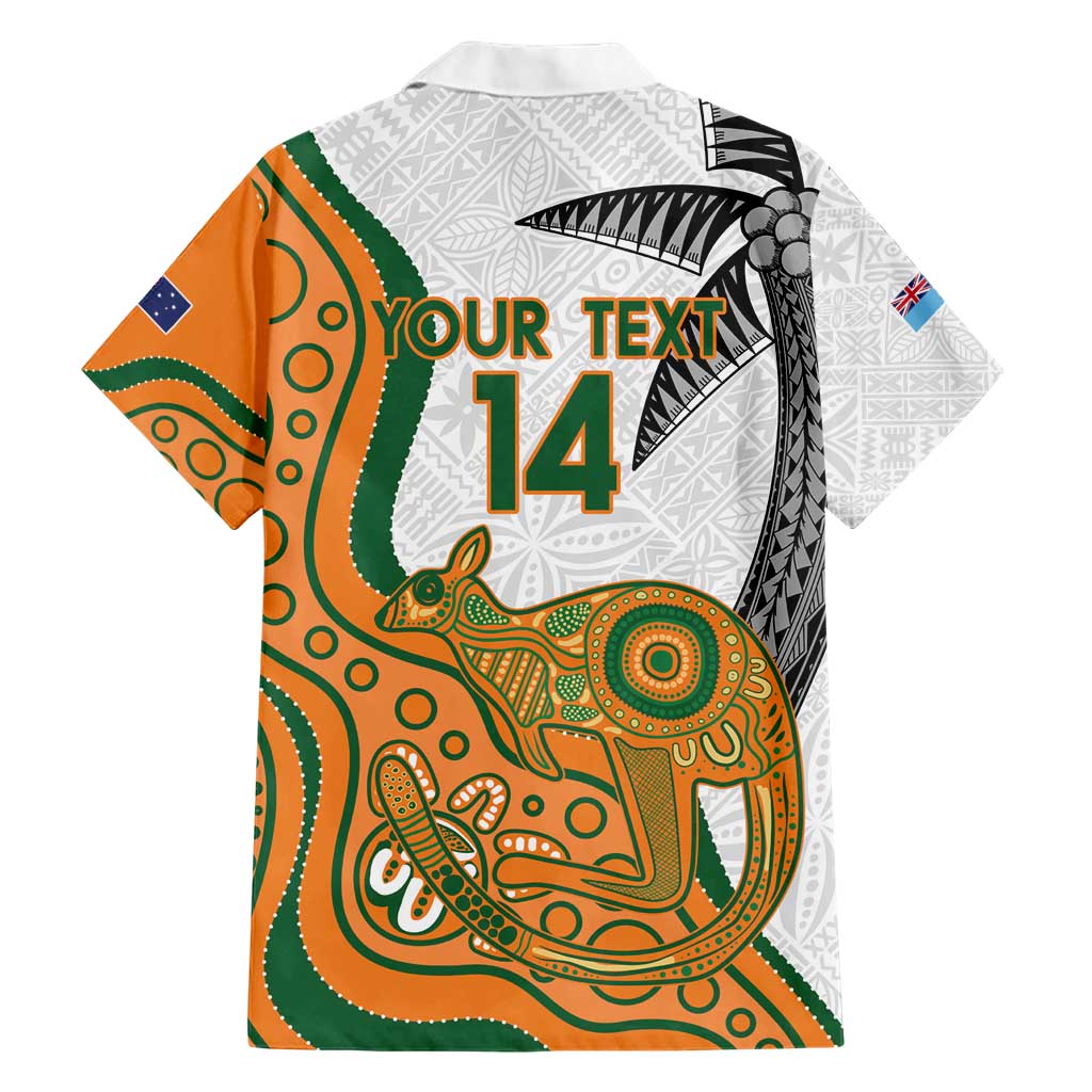Custom Fiji And Australia Rugby Family Matching Short Sleeve Bodycon Dress and Hawaiian Shirt Fijian Palm Tree Mix Aussie Kangaroo LT14 - Polynesian Pride