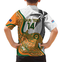 Custom Fiji And Australia Rugby Family Matching Summer Maxi Dress and Hawaiian Shirt Fijian Palm Tree Mix Aussie Kangaroo LT14 - Polynesian Pride