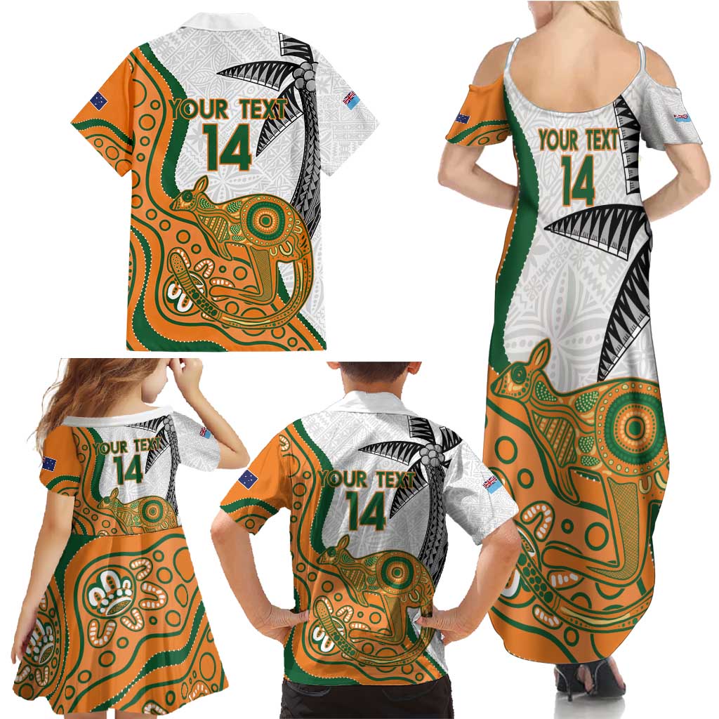 Custom Fiji And Australia Rugby Family Matching Summer Maxi Dress and Hawaiian Shirt Fijian Palm Tree Mix Aussie Kangaroo LT14 - Polynesian Pride