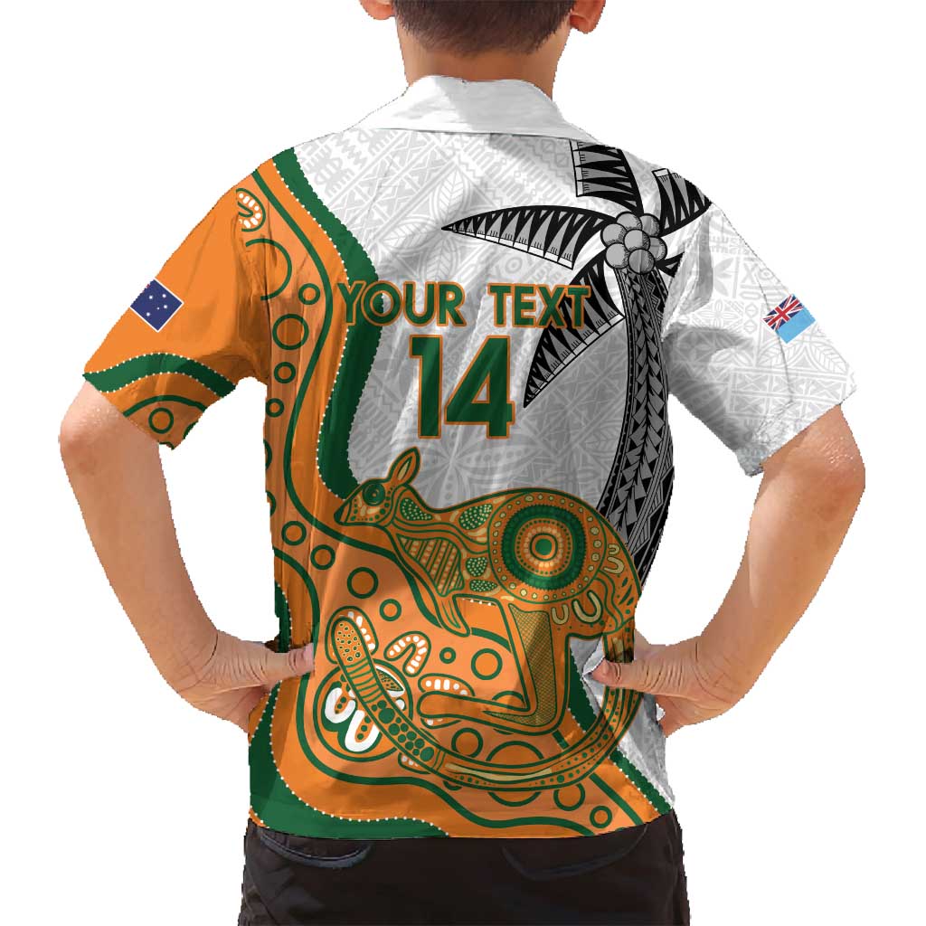 Custom Fiji And Australia Rugby Family Matching Tank Maxi Dress and Hawaiian Shirt Fijian Palm Tree Mix Aussie Kangaroo LT14 - Polynesian Pride