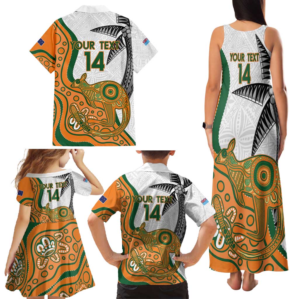 Custom Fiji And Australia Rugby Family Matching Tank Maxi Dress and Hawaiian Shirt Fijian Palm Tree Mix Aussie Kangaroo LT14 - Polynesian Pride