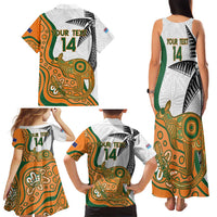 Custom Fiji And Australia Rugby Family Matching Tank Maxi Dress and Hawaiian Shirt Fijian Palm Tree Mix Aussie Kangaroo LT14 - Polynesian Pride