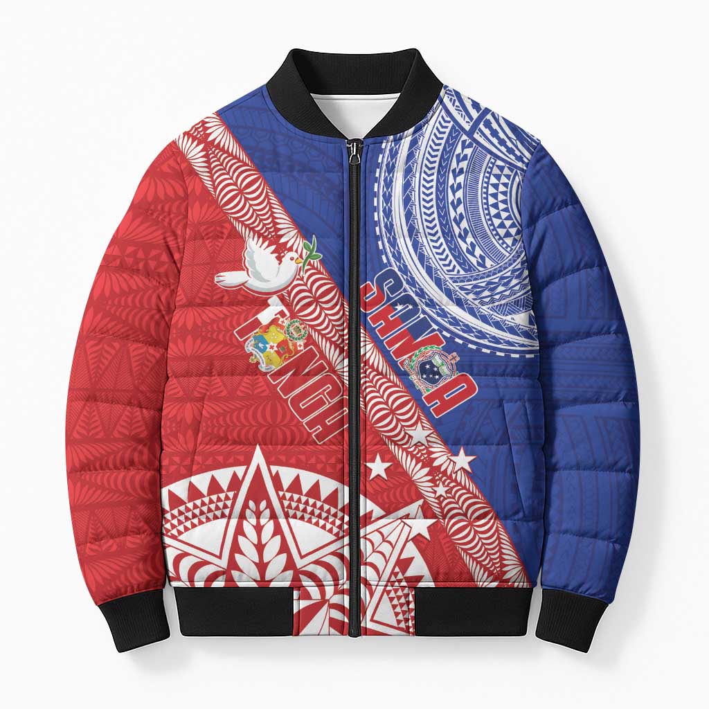 Tonga and Samoa Rugby Custom Bomber Puffer Jacket Ikale Tahi Manu Samoa Together - Polynesian Pride