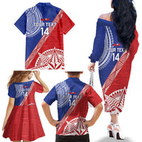 Tonga and Samoa Rugby Custom Family Matching Off The Shoulder Long Sleeve Dress and Hawaiian Shirt Ikale Tahi Manu Samoa Together LT14 - Polynesian Pride