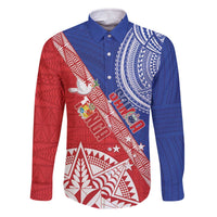Tonga and Samoa Rugby Custom Family Matching Off The Shoulder Long Sleeve Dress and Hawaiian Shirt Ikale Tahi Manu Samoa Together LT14 Dad's Shirt - Long Sleeve Red - Polynesian Pride