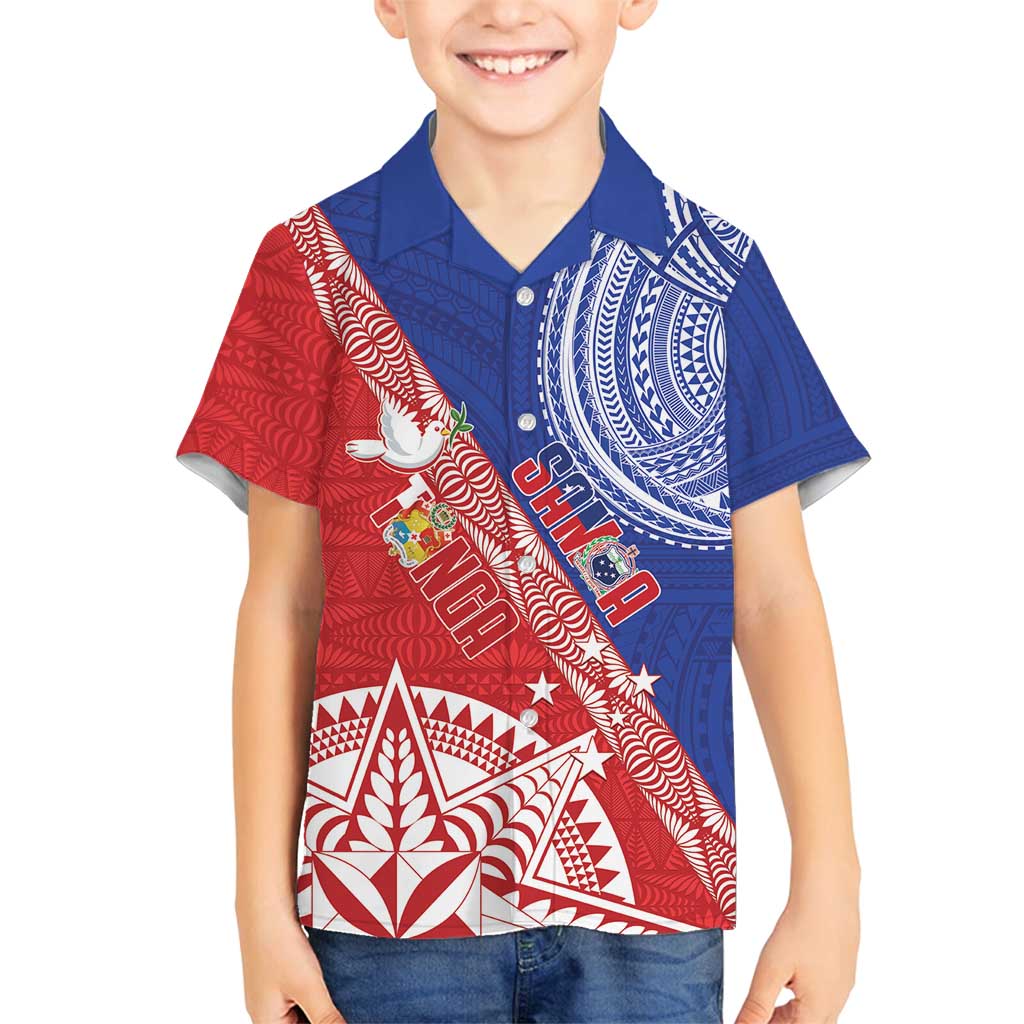 Tonga and Samoa Rugby Custom Family Matching Off Shoulder Maxi Dress and Hawaiian Shirt Ikale Tahi Manu Samoa Together - Polynesian Pride