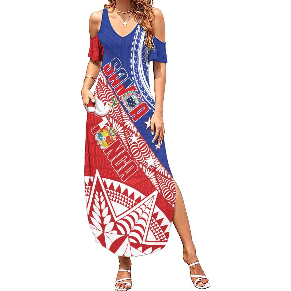 Tonga and Samoa Rugby Custom Family Matching Summer Maxi Dress and Hawaiian Shirt Ikale Tahi Manu Samoa Together - Polynesian Pride