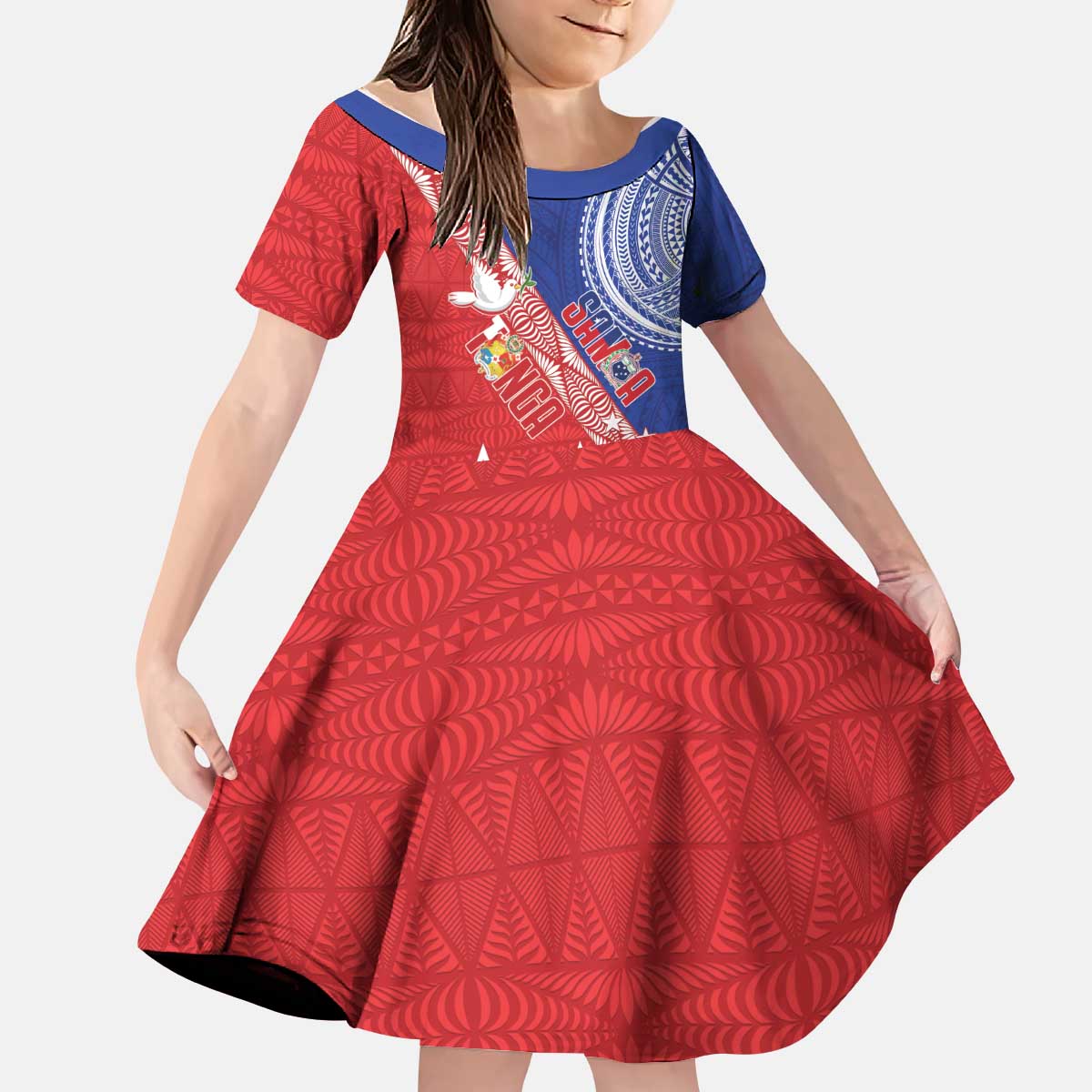 Tonga and Samoa Rugby Custom Kid Short Sleeve Dress Ikale Tahi Manu Samoa Together - Polynesian Pride