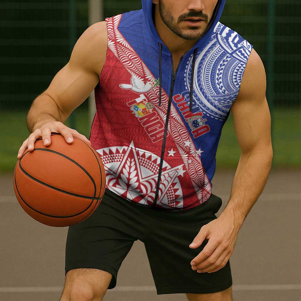 Tonga and Samoa Rugby Custom Sleeveless Zip Hoodie Ikale Tahi Manu Samoa Together - Polynesian Pride