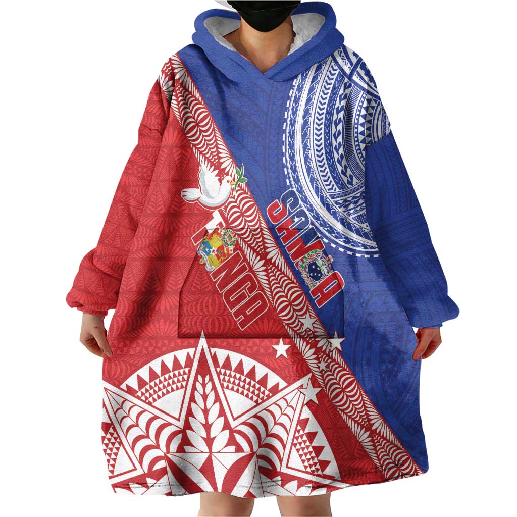 Tonga and Samoa Rugby Custom Wearable Blanket Hoodie Ikale Tahi Manu Samoa Together LT14 - Polynesian Pride