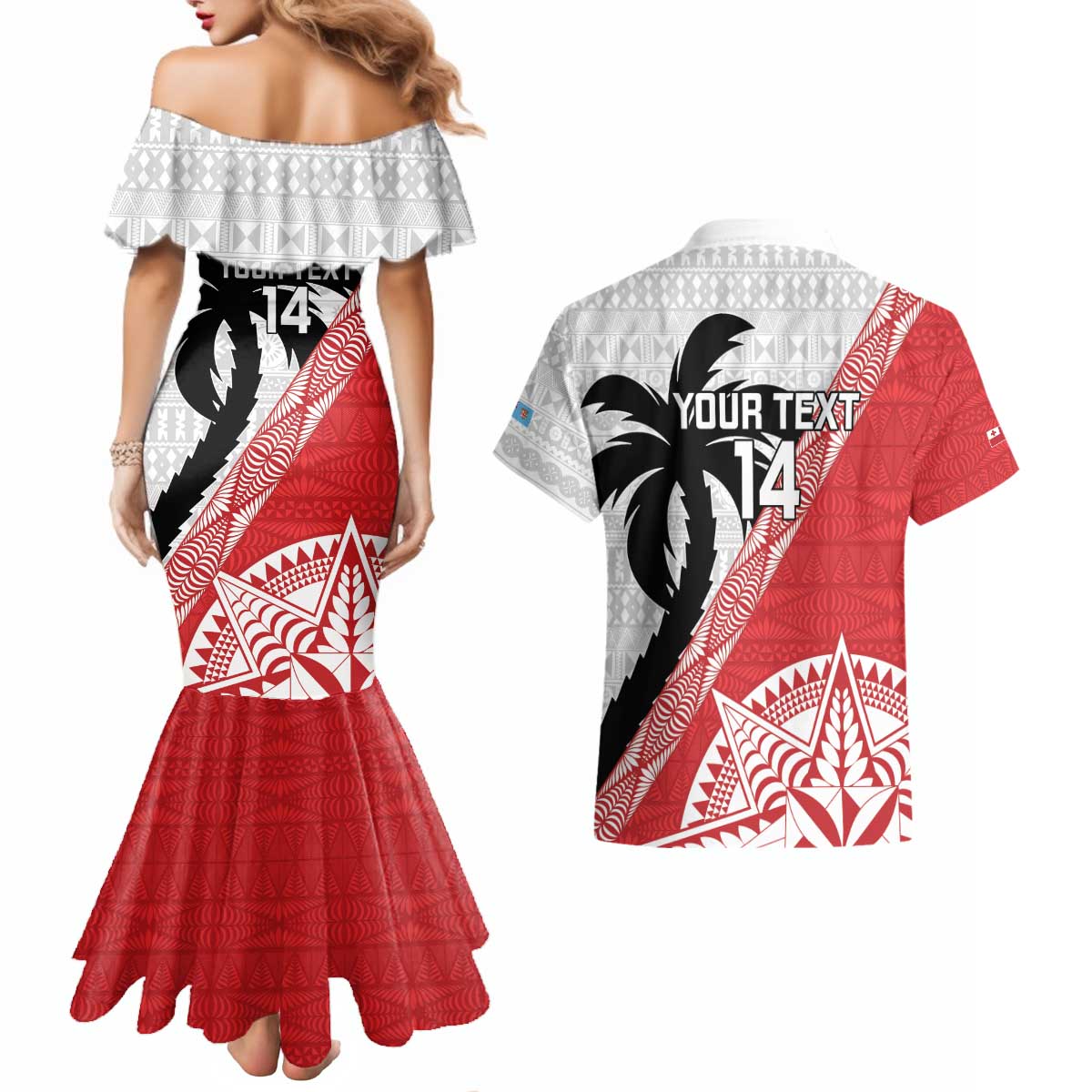 Fiji and Tonga Rugby Custom Couples Matching Mermaid Dress and Hawaiian Shirt Flying Fijians Ikale Tahi Together Pacific LT14 - Polynesian Pride