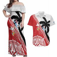 Fiji and Tonga Rugby Custom Couples Matching Off Shoulder Maxi Dress and Hawaiian Shirt Flying Fijians Ikale Tahi Together Pacific LT14 Red - Polynesian Pride