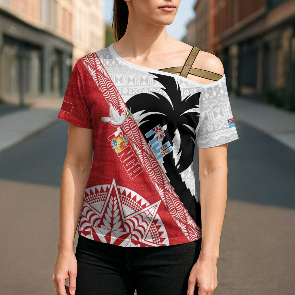 Fiji and Tonga Rugby Custom Cross Shoulder Shirt Flying Fijians Ikale Tahi Together Pacific - Polynesian Pride
