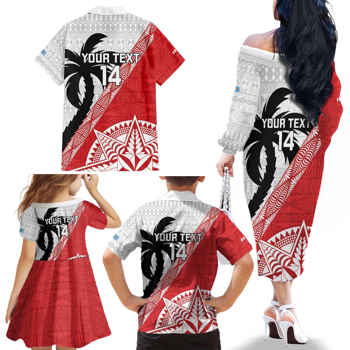 Fiji and Tonga Rugby Custom Family Matching Off The Shoulder Long Sleeve Dress and Hawaiian Shirt Flying Fijians Ikale Tahi Together Pacific LT14 - Polynesian Pride