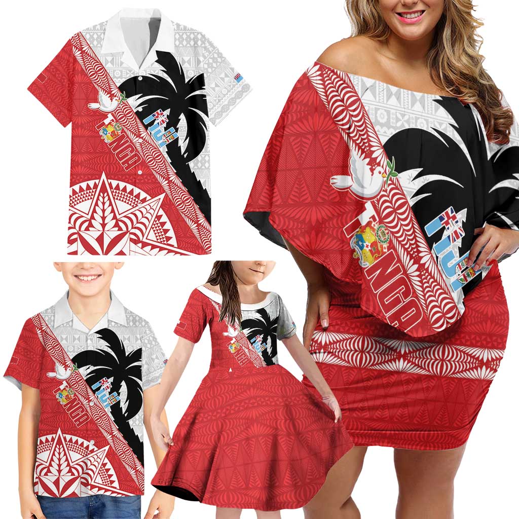 Fiji and Tonga Rugby Custom Family Matching Off Shoulder Short Dress and Hawaiian Shirt Flying Fijians Ikale Tahi Together Pacific LT14 - Polynesian Pride