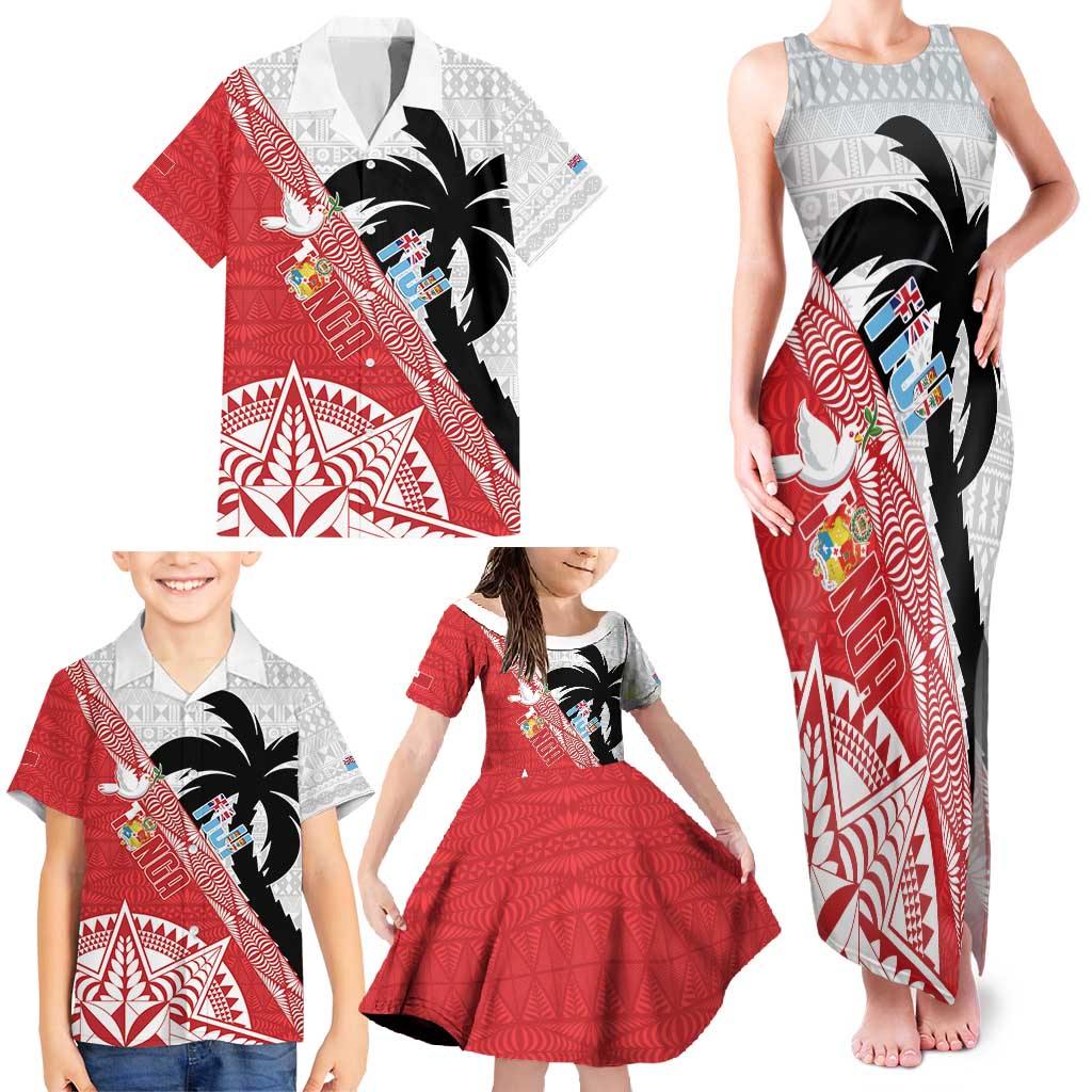 Fiji and Tonga Rugby Custom Family Matching Tank Maxi Dress and Hawaiian Shirt Flying Fijians Ikale Tahi Together Pacific LT14 - Polynesian Pride