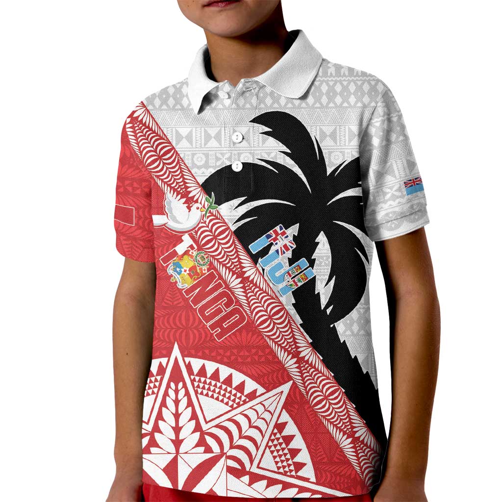 Fiji and Tonga Rugby Custom Kid Polo Shirt Flying Fijians Ikale Tahi Together Pacific - Polynesian Pride