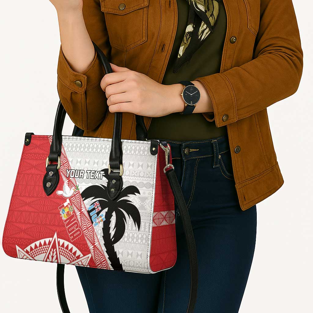 Fiji and Tonga Rugby Custom Leather Bag Flying Fijians Ikale Tahi Together Pacific - Polynesian Pride