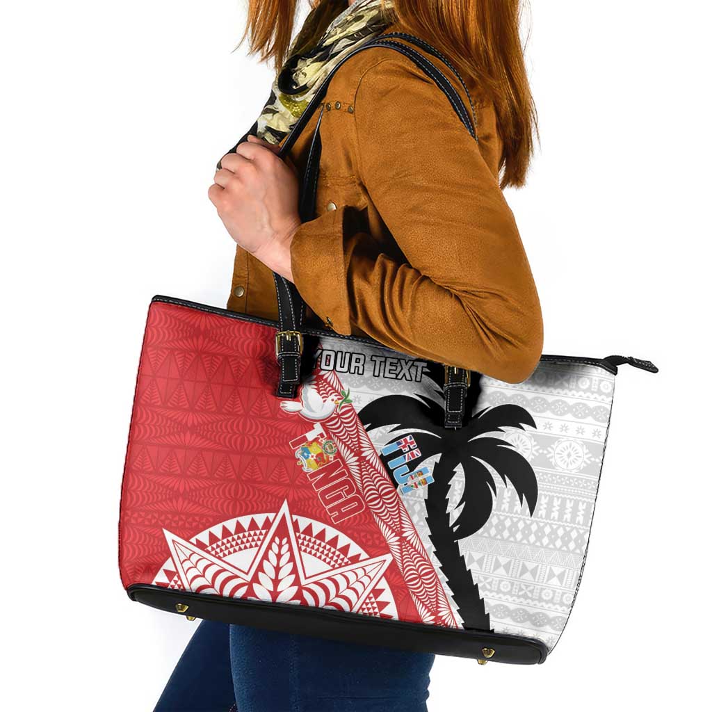 Fiji and Tonga Rugby Custom Leather Tote Bag Flying Fijians Ikale Tahi Together Pacific LT14 Red - Polynesian Pride