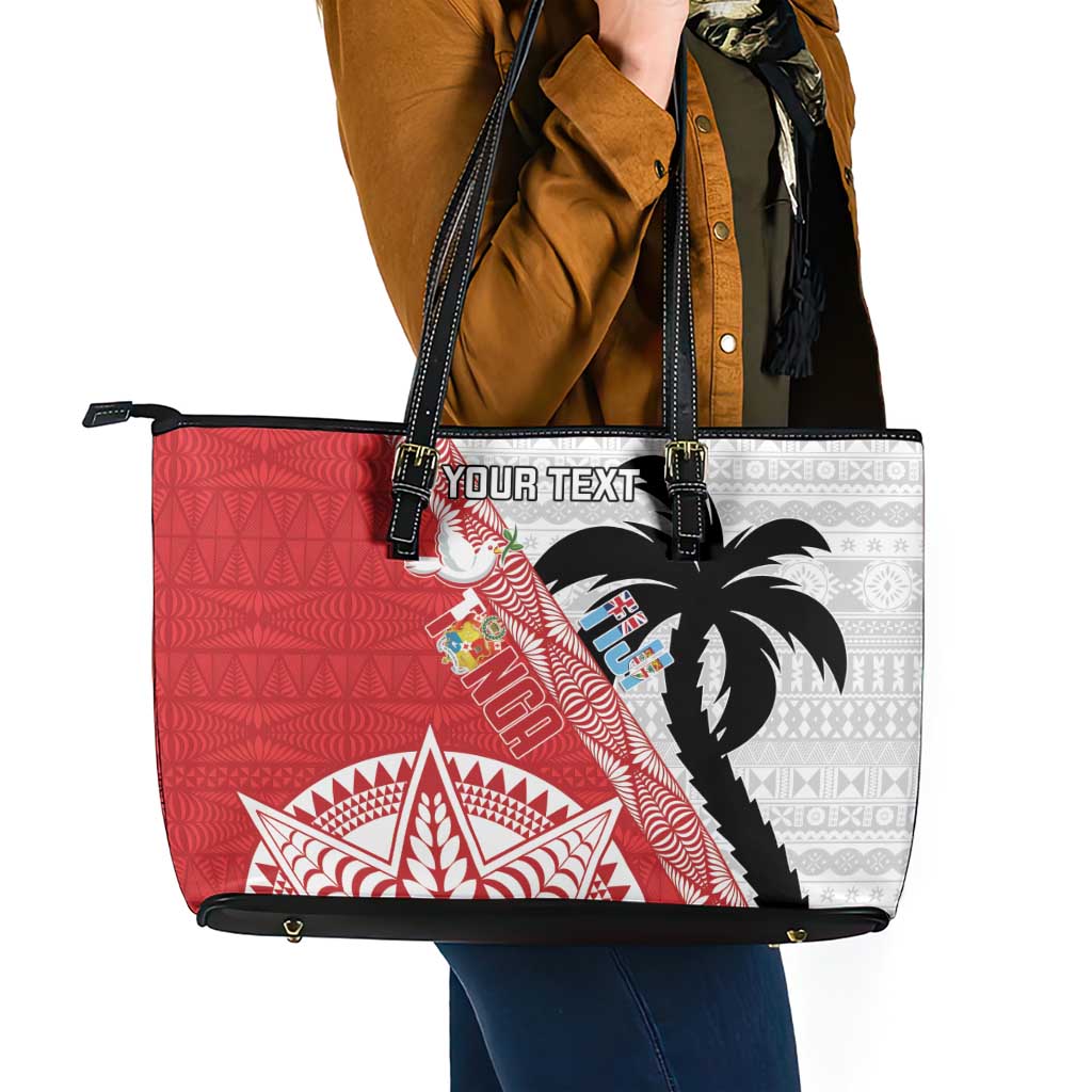 Fiji and Tonga Rugby Custom Leather Tote Bag Flying Fijians Ikale Tahi Together Pacific LT14 - Polynesian Pride