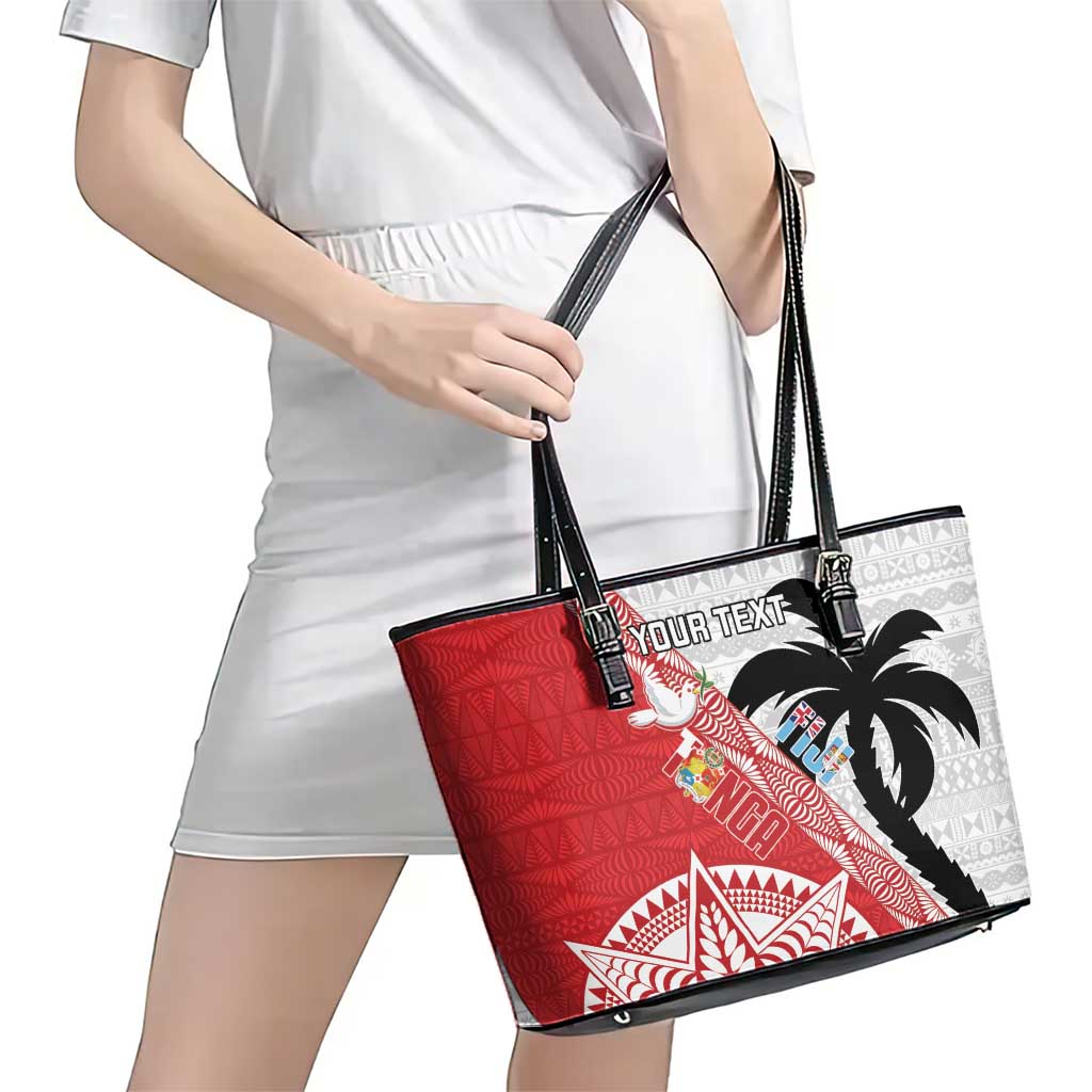 Fiji and Tonga Rugby Custom Leather Tote Bag Flying Fijians Ikale Tahi Together Pacific LT14 - Polynesian Pride