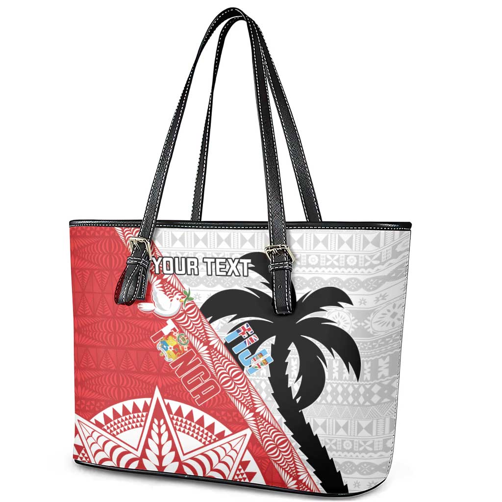 Fiji and Tonga Rugby Custom Leather Tote Bag Flying Fijians Ikale Tahi Together Pacific LT14 - Polynesian Pride
