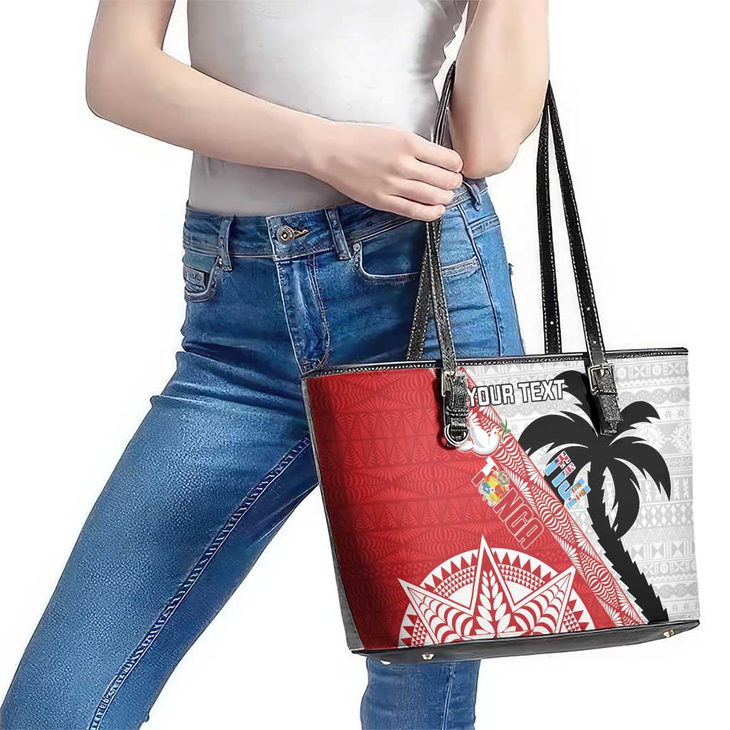 Fiji and Tonga Rugby Custom Leather Tote Bag Flying Fijians Ikale Tahi Together Pacific LT14 - Polynesian Pride