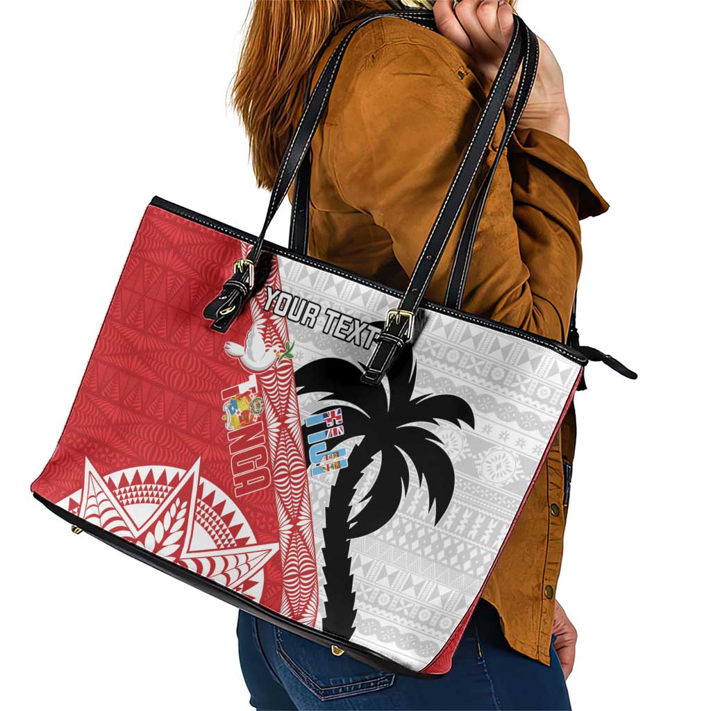 Fiji and Tonga Rugby Custom Leather Tote Bag Flying Fijians Ikale Tahi Together Pacific LT14 - Polynesian Pride