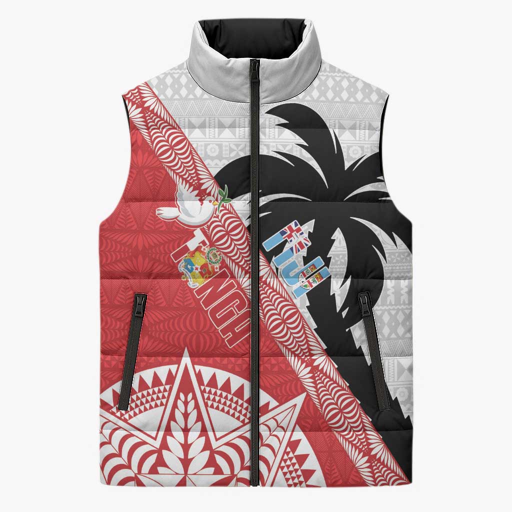 Fiji and Tonga Rugby Custom Sleeveless Puffer Jacket Flying Fijians Ikale Tahi Together Pacific - Polynesian Pride