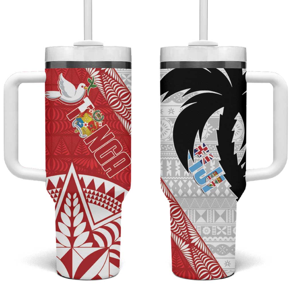 Fiji and Tonga Rugby Tumbler With Handle Flying Fijians Ikale Tahi Together Pacific - Polynesian Pride