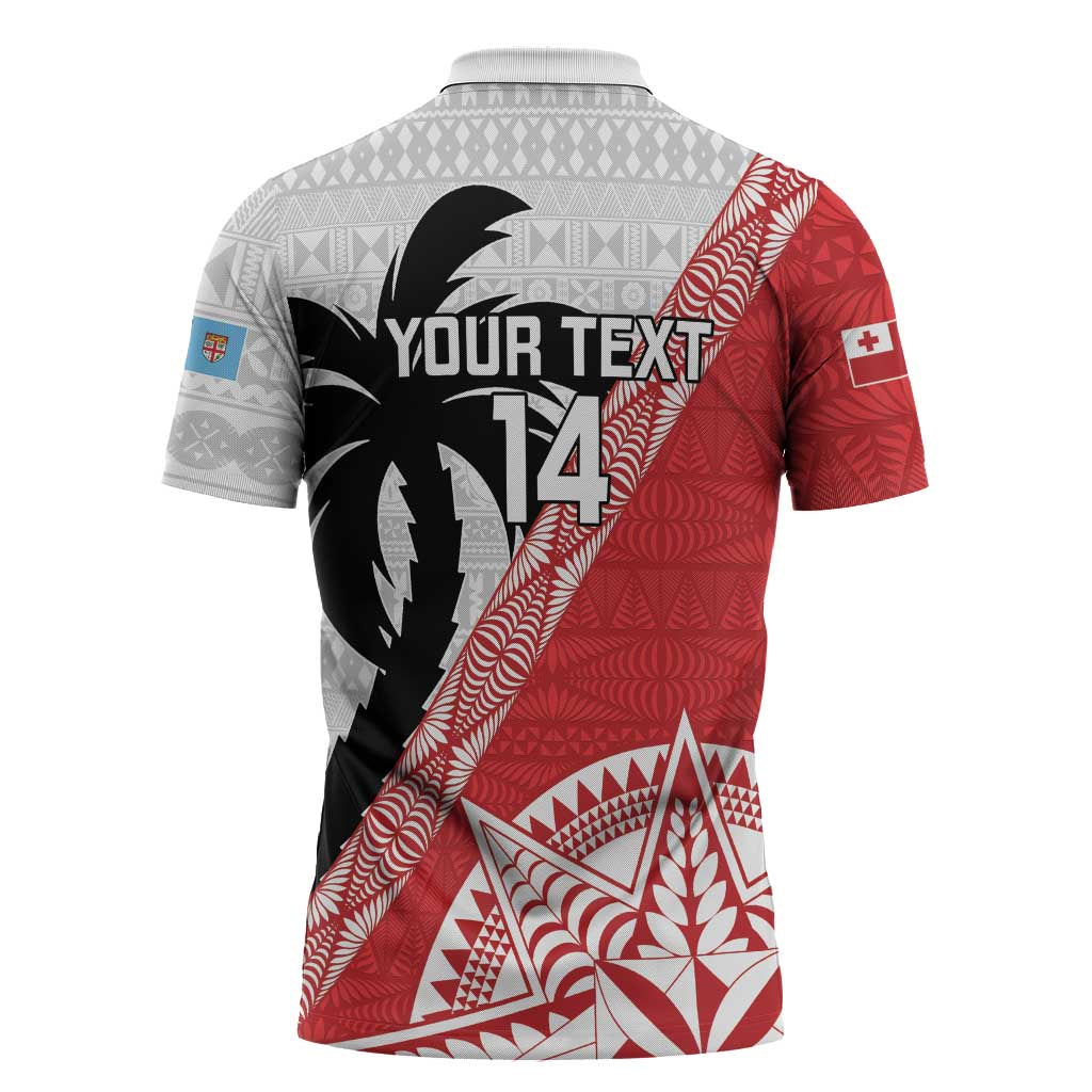 Fiji and Tonga Rugby Custom Zipper Polo Shirt Flying Fijians Ikale Tahi Together Pacific - Polynesian Pride