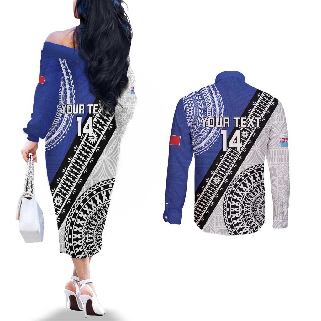Fiji an Samoa Rugby Custom Couples Matching Off The Shoulder Long Sleeve Dress and Long Sleeve Button Shirt Flying Fijians Manu Samoa Together Pacific - Polynesian Pride