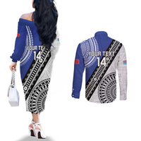 Fiji an Samoa Rugby Custom Couples Matching Off The Shoulder Long Sleeve Dress and Long Sleeve Button Shirt Flying Fijians Manu Samoa Together Pacific - Polynesian Pride