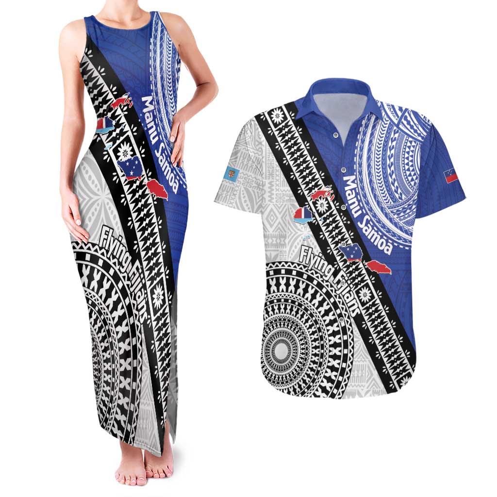 Fiji an Samoa Rugby Custom Couples Matching Tank Maxi Dress and Hawaiian Shirt Flying Fijians Manu Samoa Together Pacific - Polynesian Pride