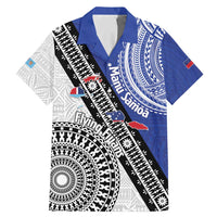 Fiji an Samoa Rugby Custom Family Matching Mermaid Dress and Hawaiian Shirt Flying Fijians Manu Samoa Together Pacific LT14 Dad's Shirt - Short Sleeve Blue - Polynesian Pride