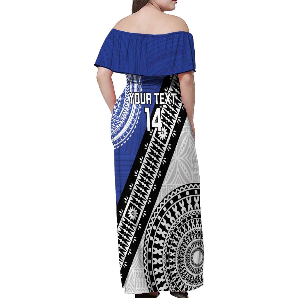 Fiji an Samoa Rugby Custom Family Matching Off Shoulder Maxi Dress and Hawaiian Shirt Flying Fijians Manu Samoa Together Pacific LT14 - Polynesian Pride